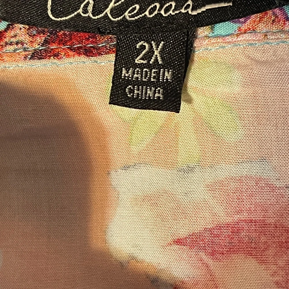 Calessa Boho Patchwork Floral Button Front Tunic Shirt Embroidered Sleeves 2X - Picture 8 of 9